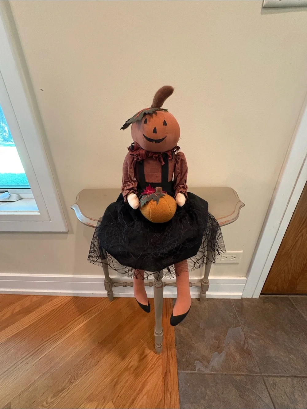 VTG Primitive Halloween Pumpkin Folk Art Girl Doll